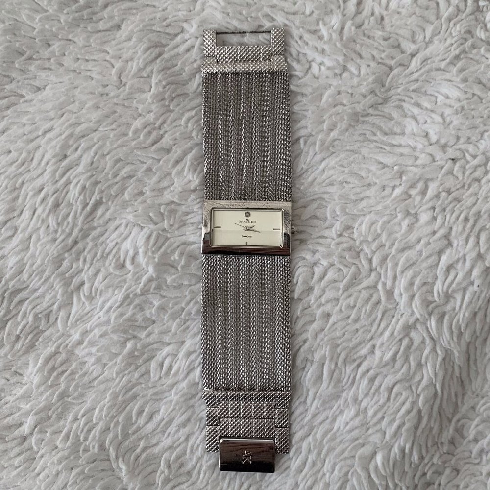 Anne Klein Diamond Face Silver Mesh Strap Ladies Watch F53H/2